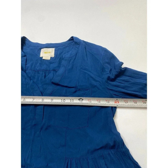 Maeve Anthropologie Womens Top Size 2 Blue Rayon V-Neck Long Sleeve Boho Solid - Picture 7 of 8